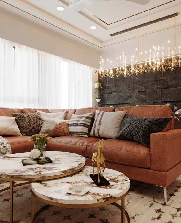 3 BHK Modern Living Room Design by Wedecor Interiors